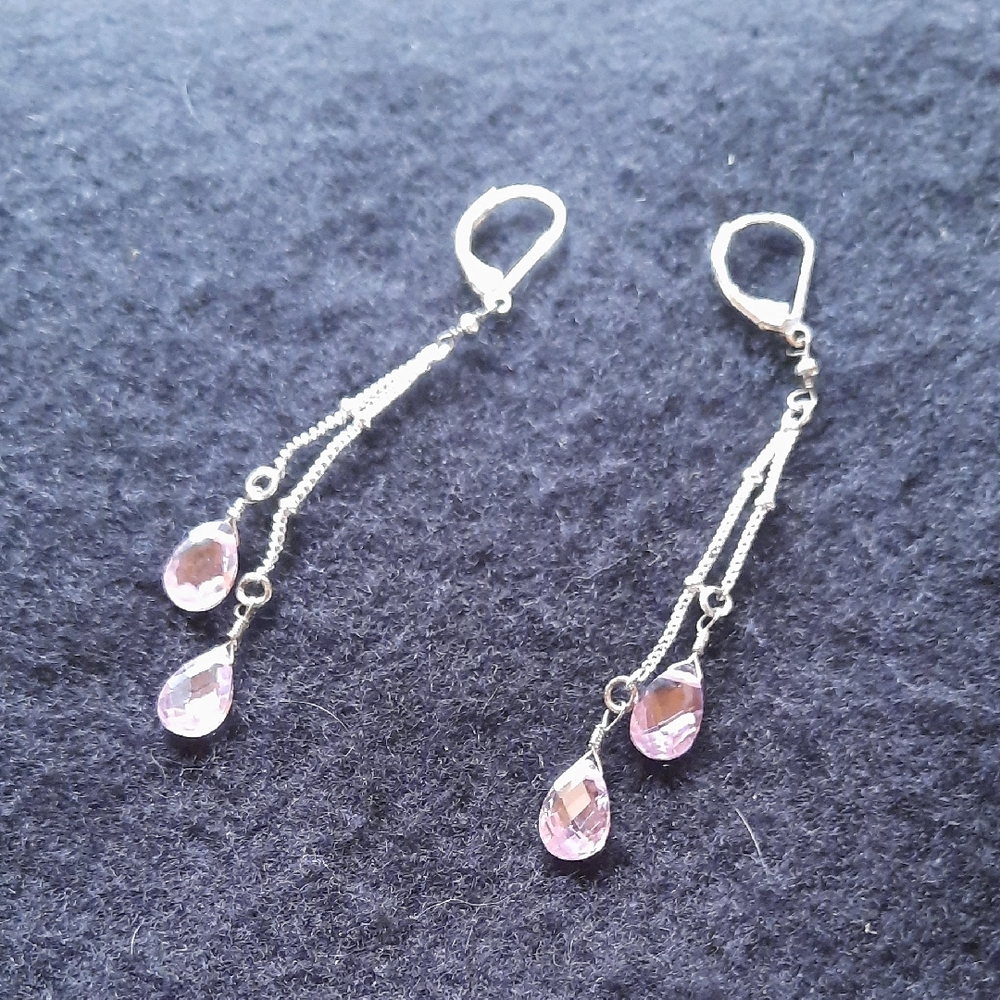 Elegant Silver and Pink Drop Earrings